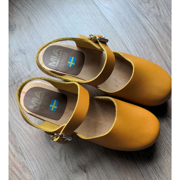 Mia Abba Platform Clog Mustard Yellow Womens 9 EU 39 Wood Heeled Mary … - Picture 6 of 16
